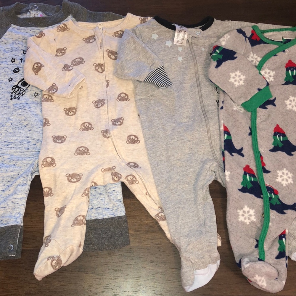 0-3 month footed pajamas bundle